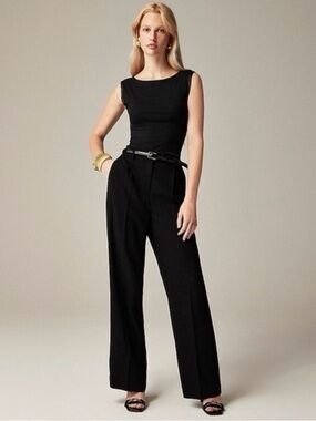J. Crew Black High-Rise Wide-Leg Trousers